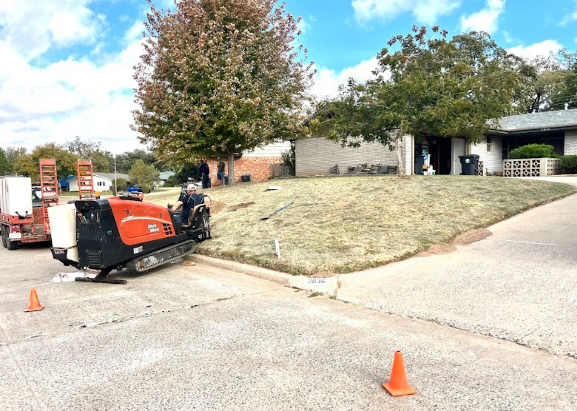 Utility boring near an athletics or industrial facility in Oklahoma City