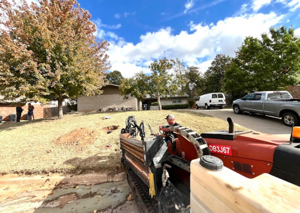 directional drilling rig performing pilot hole drilling for utility installation in oklahoma